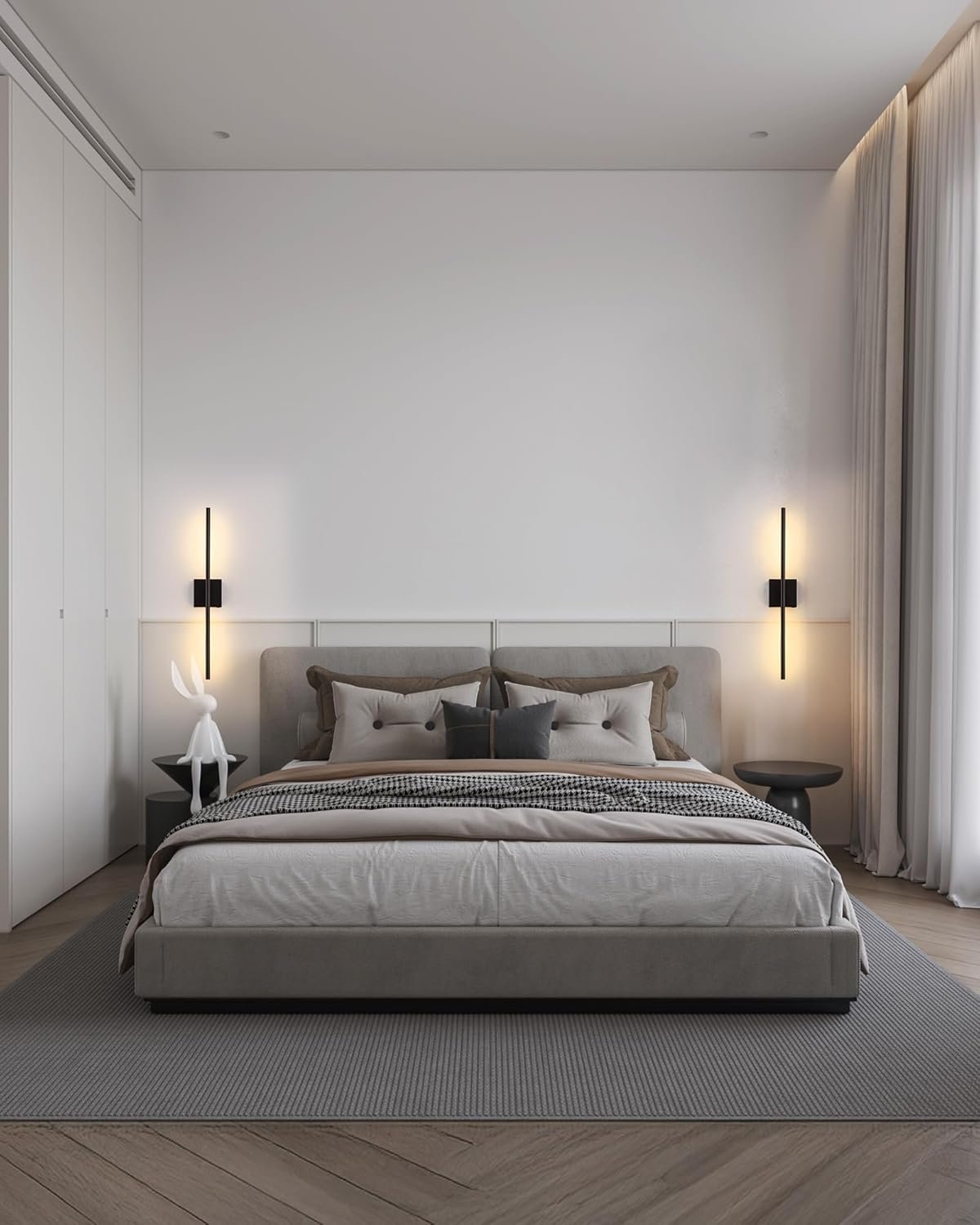 KDG Cordless Wall Sconces Set of 2, Wireless 7000mAh Rechargeable Battery Operated LED Wall Lamps with Remote, 360° Rotate Lightings for Wall Painting, Bedroom, Hallway, Night Light 23.6 inch (Black)