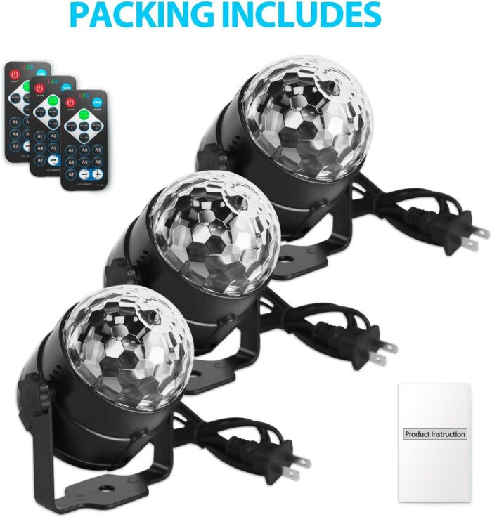 [3-Pack] Disco Ball DJ Party Lights Sound Activated with Remote Control Strobe Lamp 7 Modes Stage Light for Home Room Dance Parties Karaoke Halloween Christmas Birthday Decorations - Image 4