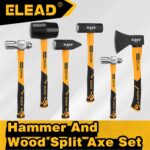 ELEAD 6-Piece Mallet Hammer Set, Fiberglass Handle Forge Steel Head, 32oz Rubber Mallet & Ball Peen Hammers, 16oz Ball Peen Hammer, 3LB Sledge & Cross Peen Hammers, 600g Wood Split Axe - Image 8