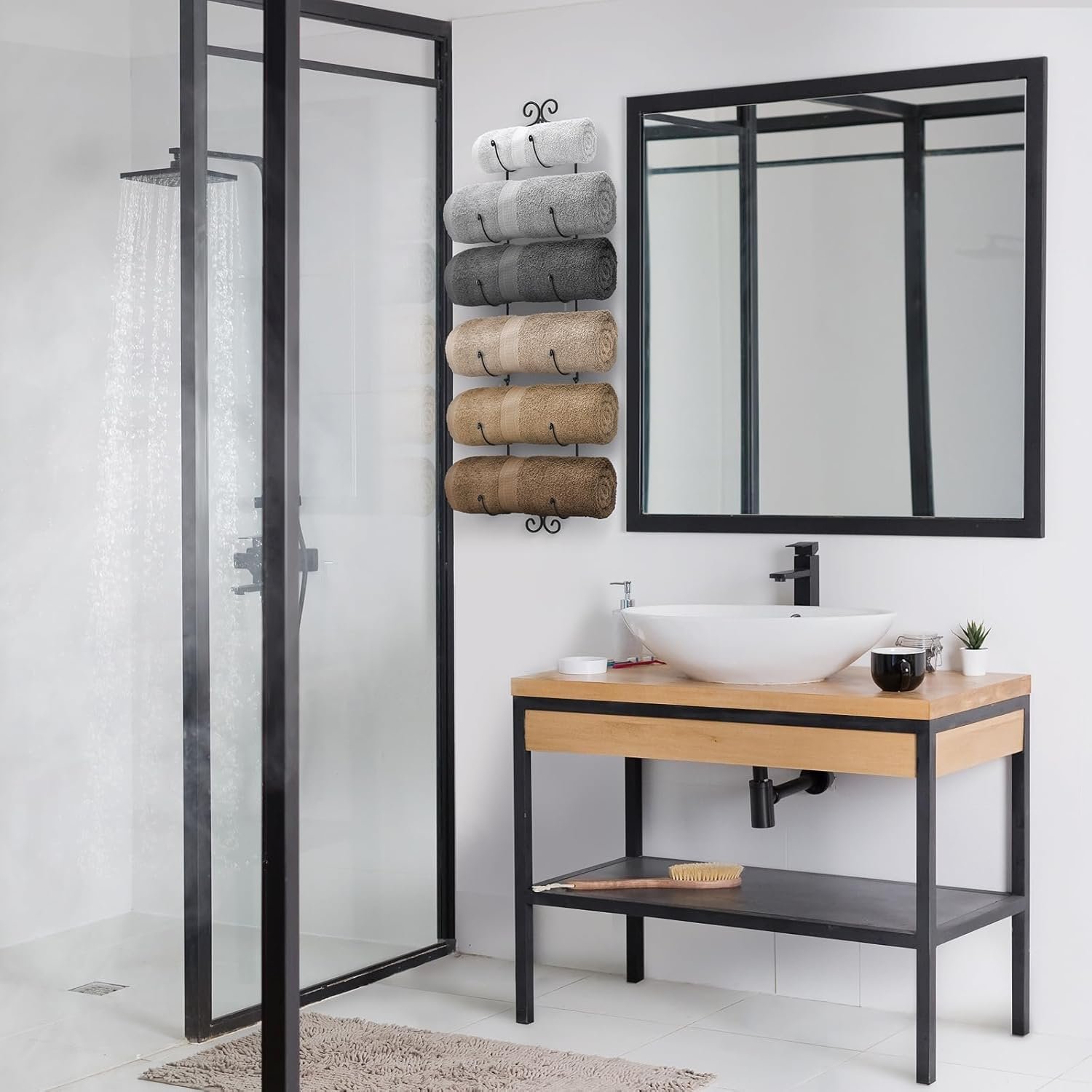 Sorbus Towel Rack Wall Mounted – Metal Towel Holder for Bathroom Wall, Washcloth, Rolled Bath Towels, Spa, Gym, Camper Rv, Shelf Cabinet – 6 Level Wine Rack Wall Mounted for Kitchen Bar, Wine Cellar