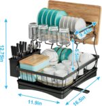 7 code Large Dish Drying Rack for Kitchen Counter, Detachable Large Capacity Dish Drainer Organizer, 2-Tier Dish Racks with Utensil Holder, Black - Image 3