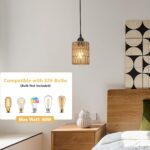 1-Light Rattan Pendant Lights, Boho Farmhouse Pendant Lighting with 4.7×5.9in Hand Woven Shade, Small Wicker Light Fixture Ceiling Hanging for Dining Room Kitchen, Height Adjustable up to 61in - Image 6