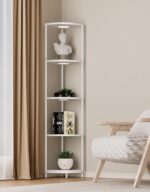 Corner Shelf with RGBCW LED Light, 64.5” Tall Floor Lamp Narrow Bookshelf Organizer, Standing Shelves with Metal Pole, Display Storage Rack for Wall Corner, Living Room, Bedroom, Office Décor, White - Image 8