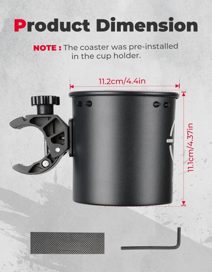 ‎KEMIMOTO Motorcycle Cup Holder, Upgraded ATV Drink Holder with 0.6"-1.5" Metal Clamp, 32OZ Bike Water Bottle Holder for UTV, Scooter, Boat, Stroller, Wheelchair, Golf, Tractor - Image 6