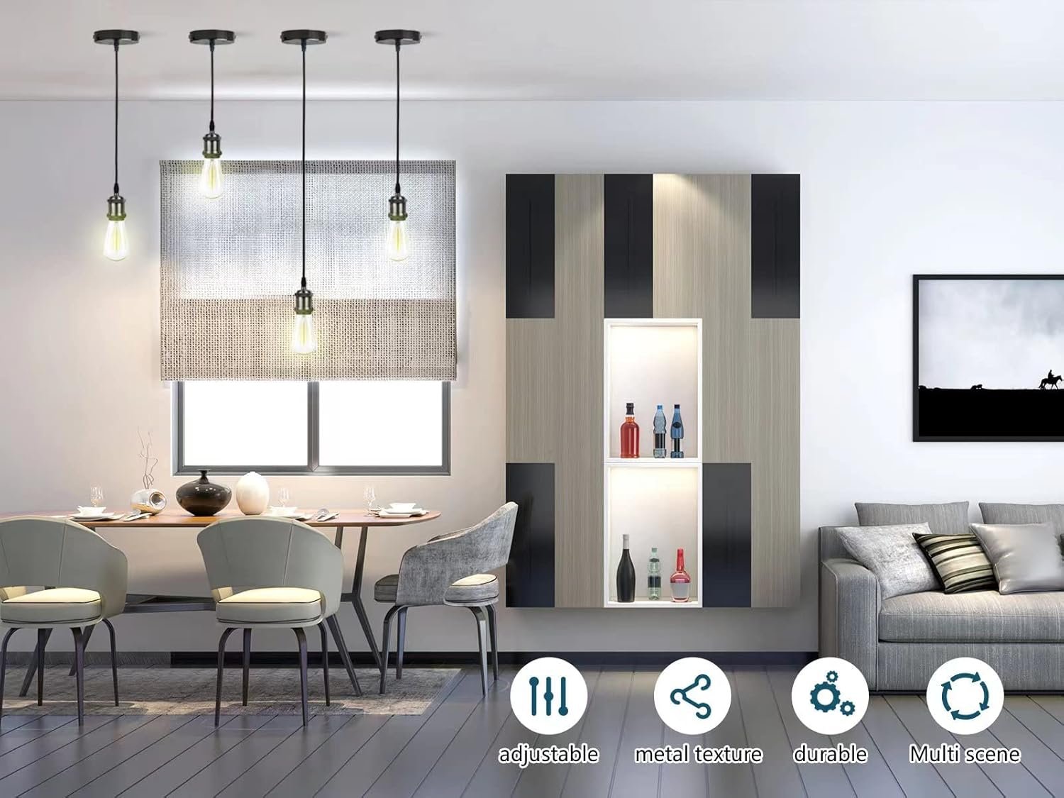 Vintage Mini Pendant Light Cord Kit, Industrial Edison Retro Pendant Light UL Lamp Holder Fixture E26 E27 Lamp Socket, 3.94ft Adjustable Woven Fabric Hanging Light Cord Kit (Black)