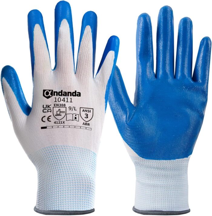 ANDANDA Safety Work Gloves, Seamless Knit Work Glove with Nitrile Rubber Coated on Palm & Fingers for Men & Women, Garden