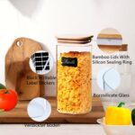 1.6 Qt Square Glass Storage Containers with Lids, Clear Food Storage Container Jar with Sealing Bamboo Lid for Noodles Flour Cereal Rice Sugar Tea Coffee Beans,Square Set of 3 - Image 4