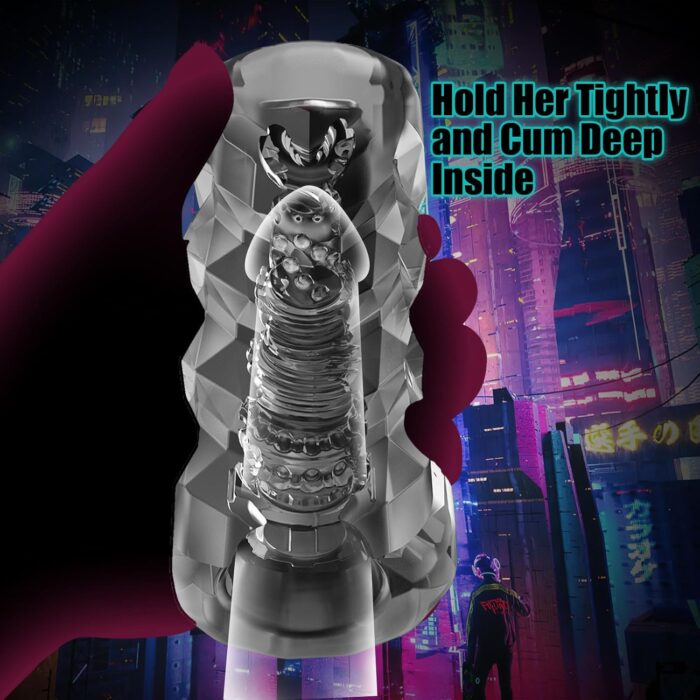 Male Masturbator Sex Toys - Transparent Pocket Pussy Stroker, TPE Male Masturbation Sleeve with 3D Textured, Penis Training Blowjob Sex Toy for Men with Storage Box (Transparent Black) - Image 3