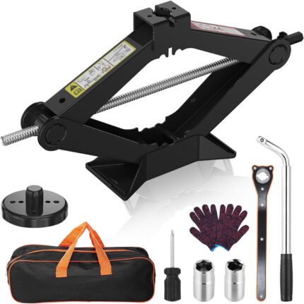 Upgrade 3 in 1 Car Jack Kit for Tesla Model Y/3/S/X, Coupe,Sedan,SUV,MPV&Truck,Scissor Jack 2.5 Ton/5512lbs Universal Car Emergency Kit with Lug Wrench Spare Tire Repair Tools