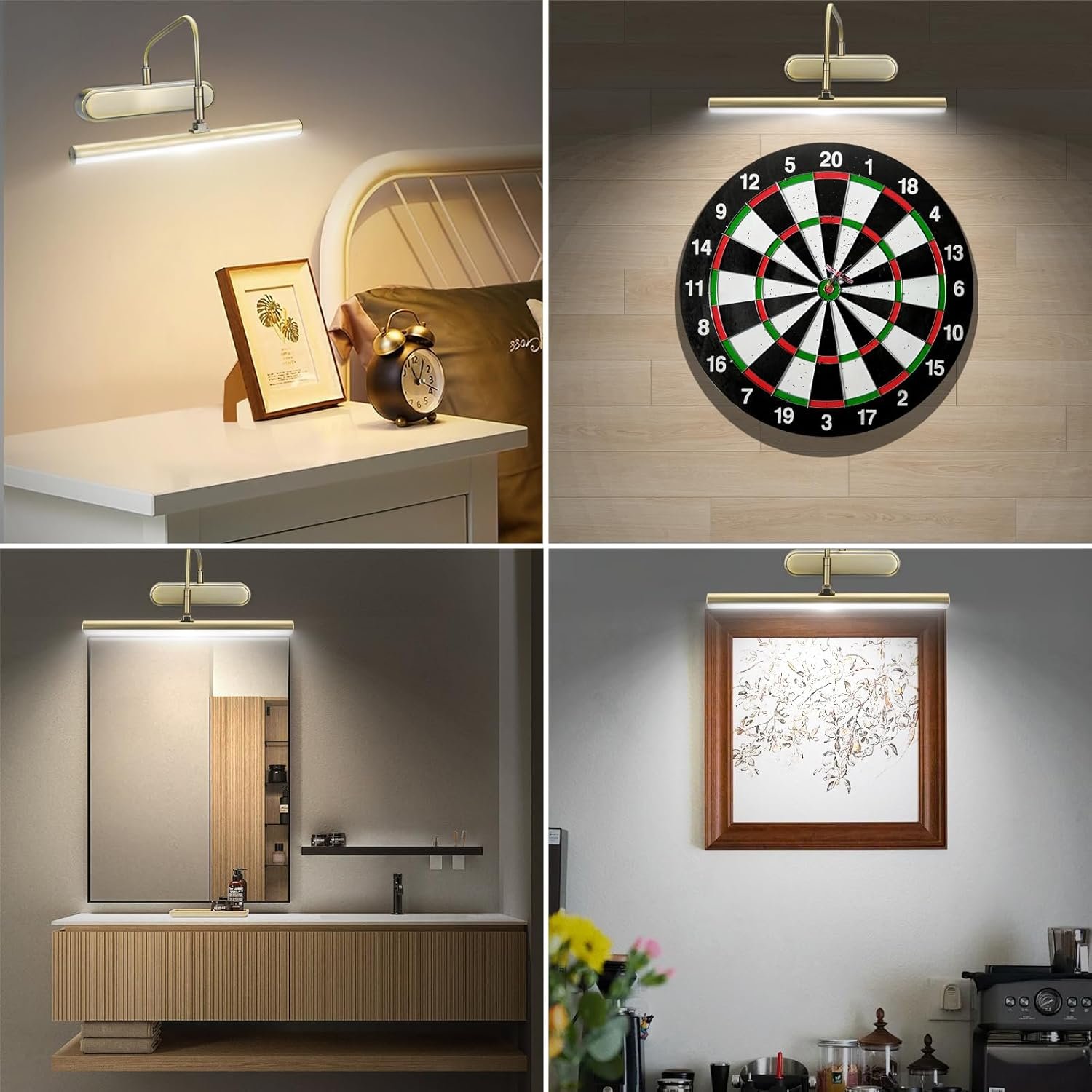 Picture Light,3AA Battery Art Lights for Paintings,Wireless Wall Lighting,Remote Control Accent Light with Timer and Dimmable for Frame,Portrait,Dartboard-Antique Brass
