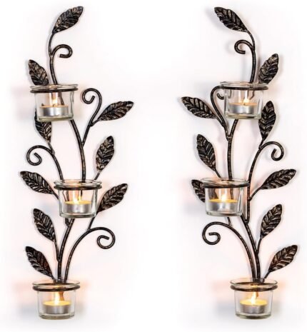Sziqiqi Wall Sconces Candle Holder – Wall Candle Holder Black Tea Light Candle Sconce Vintage Wall Sconce Set of 2 for Living Room Wall Mount Candle Sconces for Bathroom Dining Room