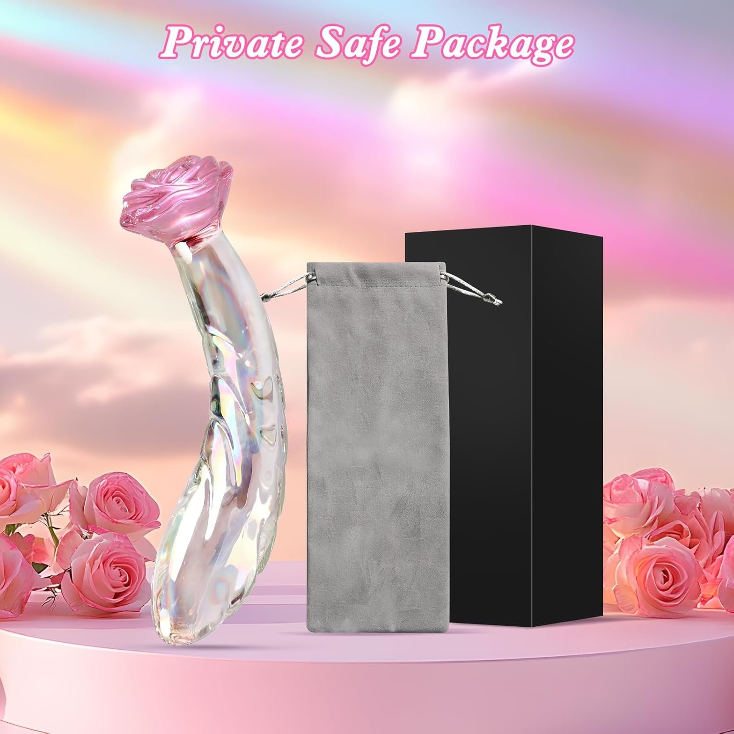 Anal Dildo Glass Rose Sex Toy – Butt Plug Rainbow Monster Dildo for Beginner, 7.2 inch Small Glass Dildo as a Clitoral G Spot & Anal Plug Sex Toys for Men Women & Couples Sexual Pleasure