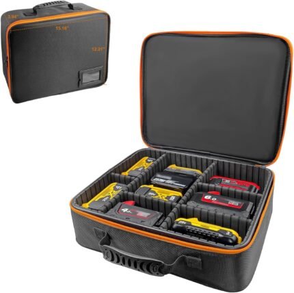 Extra Large Hard Tool Battery Carrying Case fits for Dewalt/Milwaukee/Makita 20V/60V/12V/18VBattery & Charger, Portable Power Tool Box Storage Bag with Adjustable Dividers for Accessories Organizer
