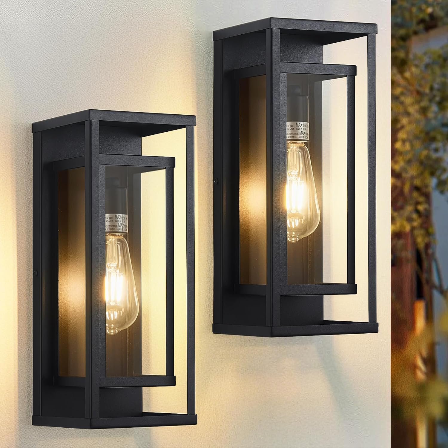 14″ Outdoor Wall Lights Fixtures, Black Exterior Lighting Fixtures, Waterproof Outdoor Wall Lantern Modern Front Porch Lights with Clear Glass Coach Lights for Garage, Porch, Front Door 2-Pack