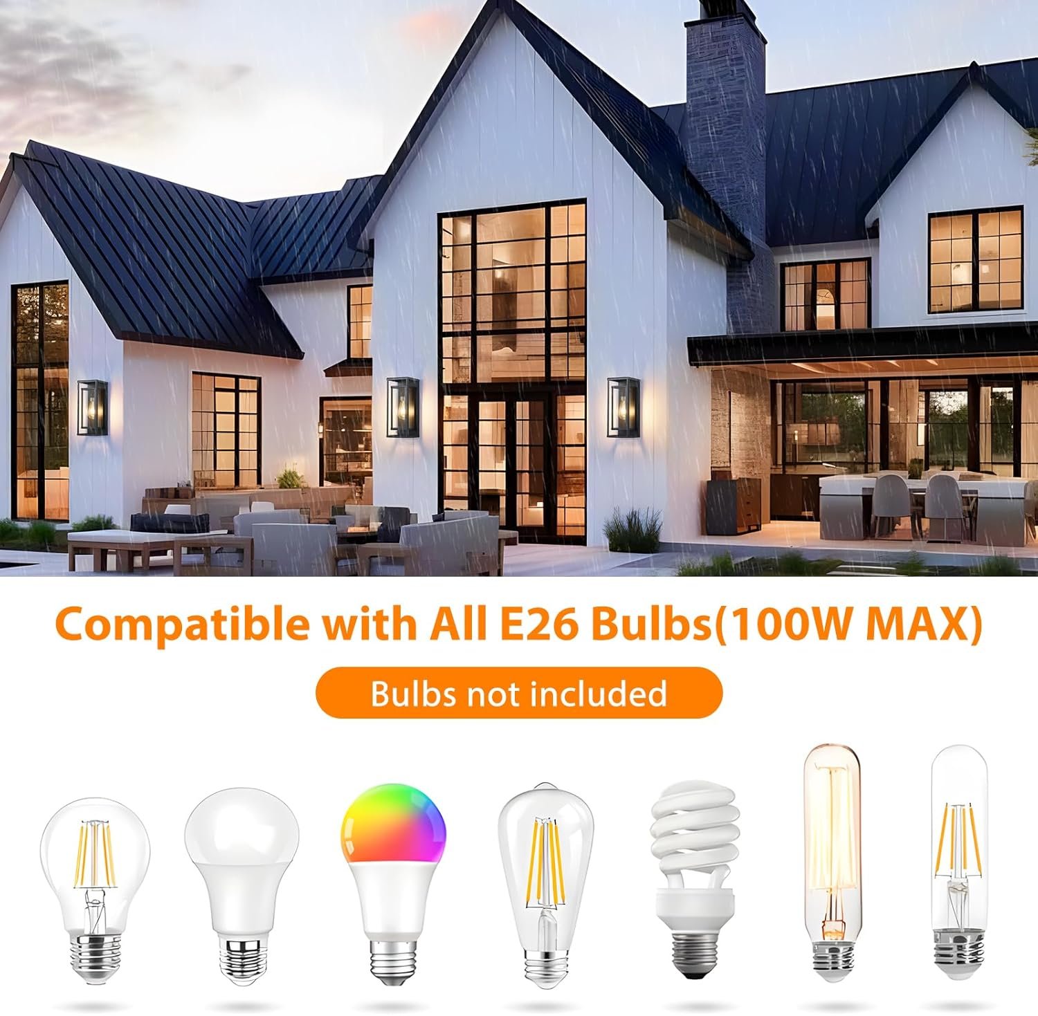 14″ Outdoor Wall Lights Fixtures, Black Exterior Lighting Fixtures, Waterproof Outdoor Wall Lantern Modern Front Porch Lights with Clear Glass Coach Lights for Garage, Porch, Front Door 2-Pack