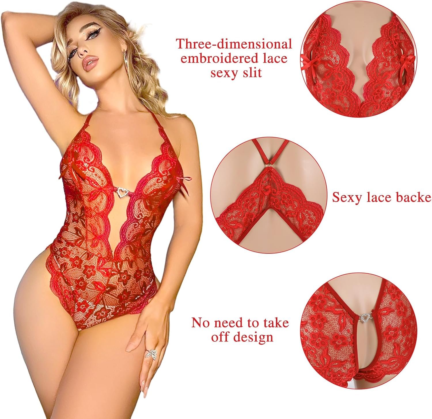 Teddy Lingerie For Women Sexy Floral Lace Lingerie Sheer Bodysuit Women’s Exotic Underwear Nightgown One Piece Red Black