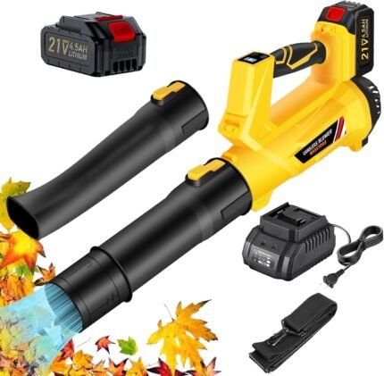 Cordless Leaf Blower with Battery and Charger, 540 CFM/170 MPH Electric Blower Cordless, 1 X 4.5Ah Lightweight Battery Operated Leaf Blower for Patio Cleaning Lawn Care Debris and Dust