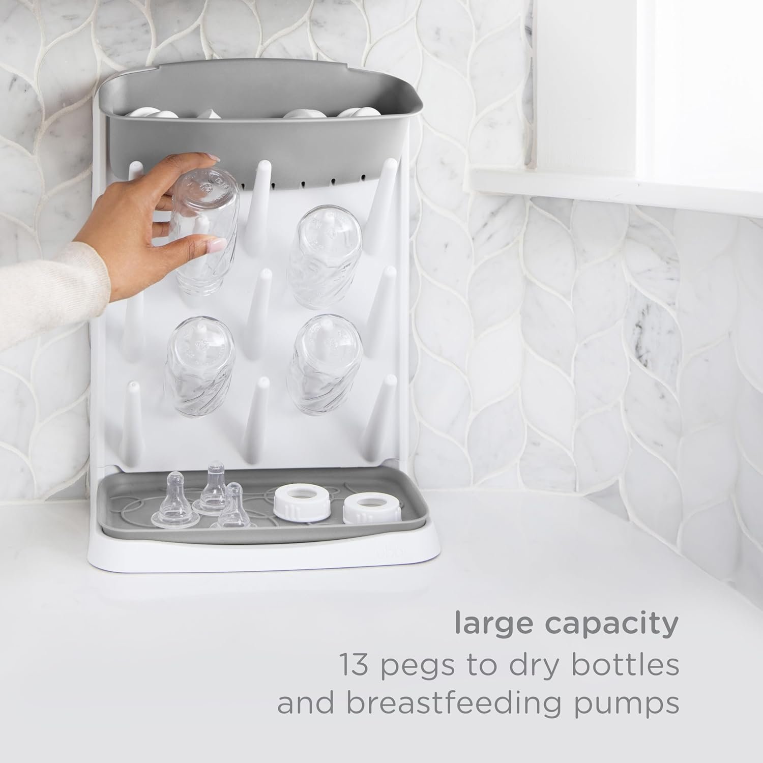 Ubbi Vertical Baby Bottle Drying Rack, Space Saving Countertop Drying Rack Baby Accessory, Gray