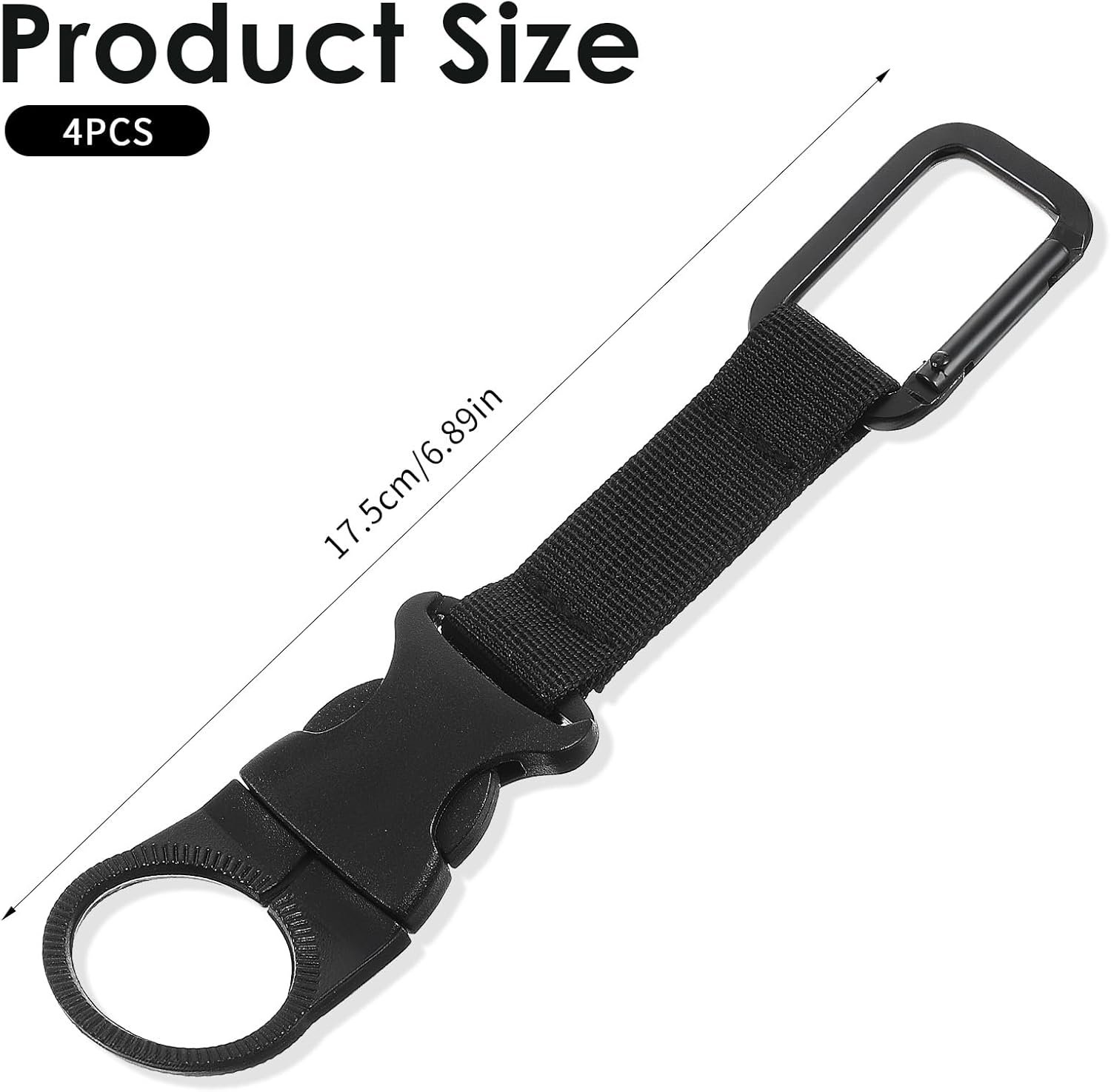 Bottle Buckle Clip, 4pcs Hanging Buckle Portable Water Bottles Ring Holder Keychain Heavy Duty Bottle Ring Buckles Mineral Water Bottle Clip for Backpack Belt Webbing Strap Camping Hiking