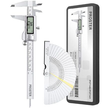 Proster Digital Vernier Caliper 6inch 150mm – Electronic Caliper Fraction/Inch/Metric Dial Caliper for Length Width Depth Inner Outer Diameter, with 32 Feeler Gauges