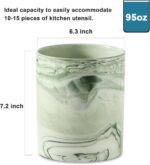 7.2 inch Large Utensil Holder for Kitchen Counter, Marble Utensil Crock Spatula Holder for Countertop Cooking Tools Storage Caddy Farmhouse Kitchen Decor (Marble-Green) - Image 3
