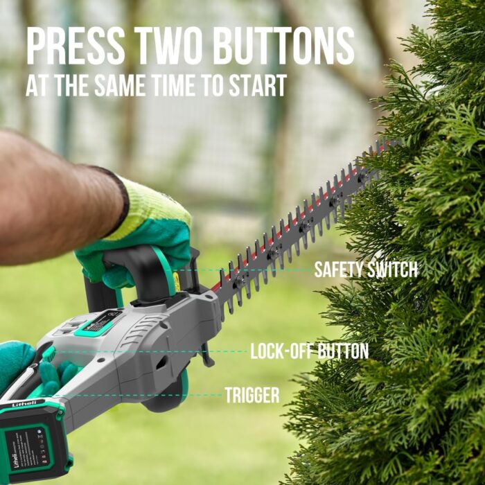 Litheli 20V Cordless Hedge Trimmer 20 Inch, Power Hedge Trimmer for Bush & Shrub Cutting, Trimming, Pruning, with 2.0Ah Battery and Charger Included - Image 3