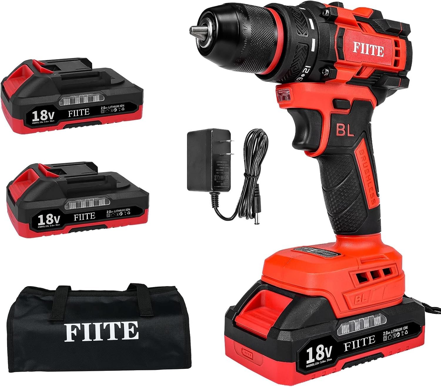 Power Drill, Cordless Drill with 2 × 2.0Ah Batteries, 3/8 inch Cordless Drills, 45Nm Small Drills Cordless, electric drill&LED Light, power drill cordless for Drilling and Tightening/Loosening Screws