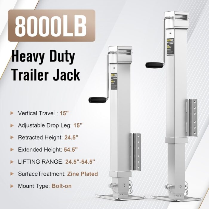 8000 lbs Trailer Jack, 30" Vertical Travel with Adjustable Drop Leg, Heavy Duty Swivel Bolt-on Trailer Jack for Utility, Yacht, and Camper Trailers - Image 2