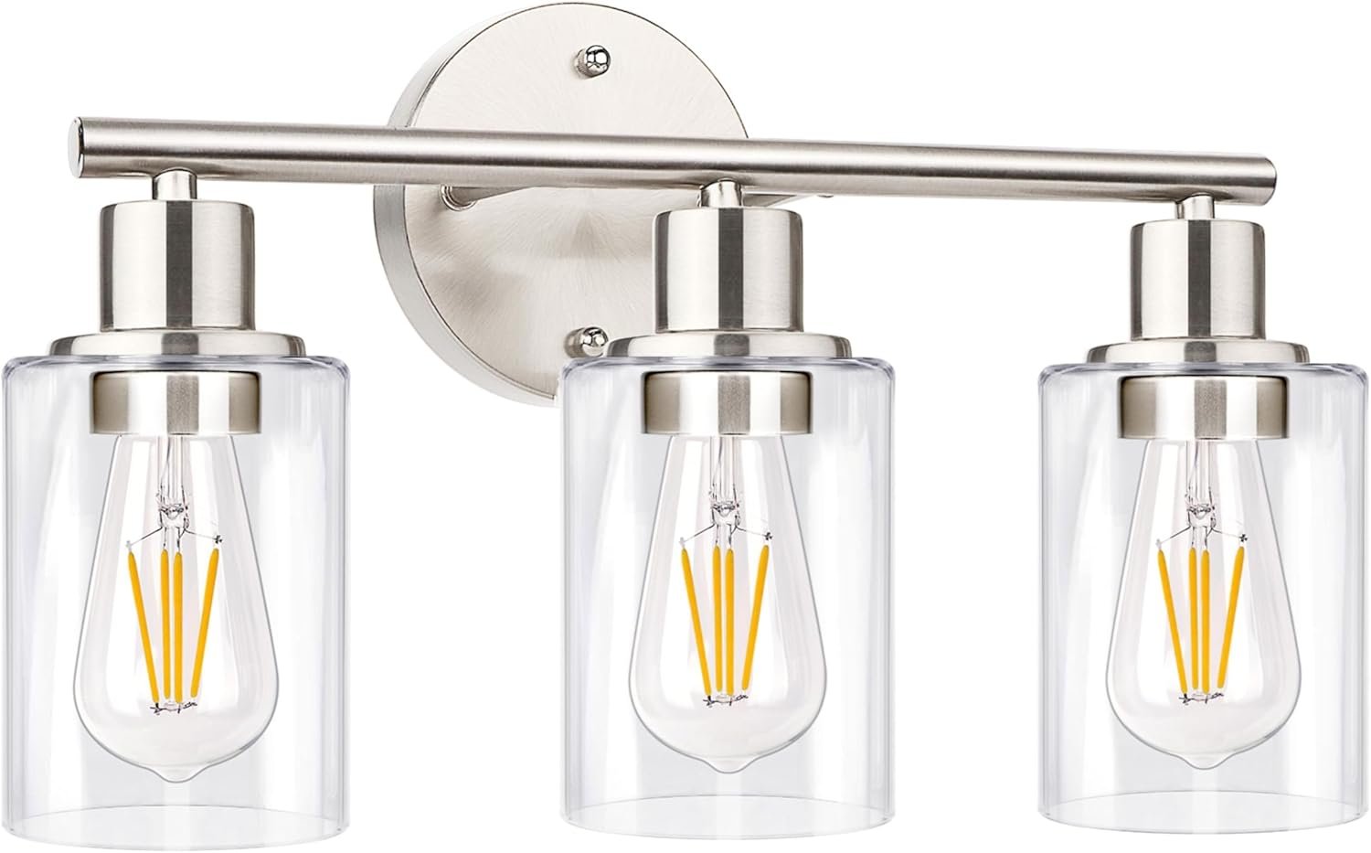 3-Light Bathroom Light Fixtures, Brushed Nickel Vanity Light, Farmhouse Wall Lights with Clear Glass Shade, Bathroom Wall Lamp for Mirror Kitchen Bedroom Hallway Living Room Hallway Cabinet