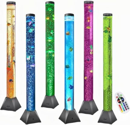 CALOVER Large 4FT Sensory Fish Bubble Tube Aquarium Night Light Tower Lamp Calming Relax for Autistic ADHD Children Alleviating Stress and Anxiety in Adults