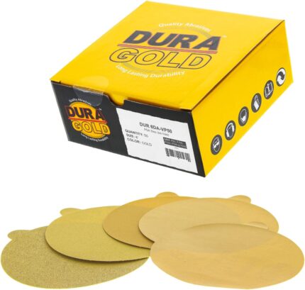 Dura-Gold Premium 80, 150, 220, 320, 400 Grit 6″ Gold PSA Sanding Discs, 10 Each, 50 Total – Self Adhesive Stickyback Sandpaper Discs for DA Sander, Sand Automotive Car Paint, Woodworking Wood, Metal