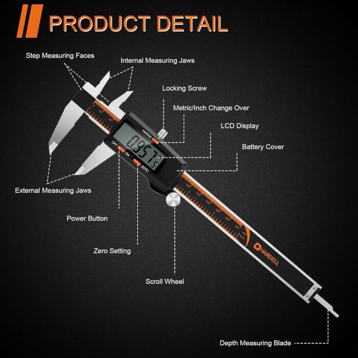 HARDELL Digital Caliper 6 Inch with Large LCD Screen, Calipers Measuring Tool with Auto-Off Feature, Inch/Millimeter Conversion, Electronic Vernier Caliper Micrometer for Jewelers/Woodworkers/DIY - Image 2