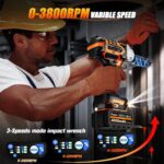 1/2 inch Cordless Impact Wrench, 900Ft-lbs (1200N.m) High Torque Brushless Impact Gun,3800RPM,2x4000mAh Battery, 6 Sockets,LED Light,Electric Impact Motor Variable Speeds for Car/Mower/Pickup - Image 3