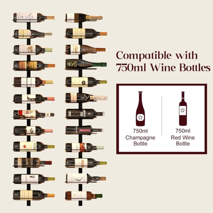 24 Bottles Wall Mounted Wine Rack, Detachable Wall Hanging Bottle Holder, Use as One or Four, DIY Display, Storage Racks for Wine, for Restaurant, Bar, Cellar - Image 5