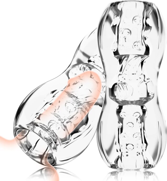 Manual Male Masturbator, Pocket Pussy Sex Toys with ULT-Soft Squeezable Transparent Vagina Textured Open Ended Handjob Glans Training Penis Stroker, Adult Sex Toys for Men Masturbation Male Sex Toys
