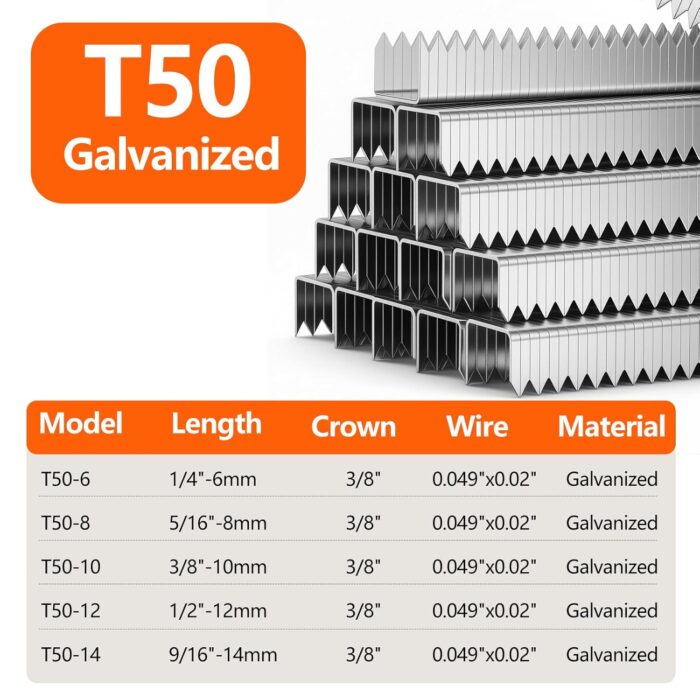 Heavy Duty T50 9/16- inch Length Staples 1420-Count, 3/8 Crown 20 Gauge Beveled Chiseled Pointed Galvanized Staples, for Pneumatic, Electric, Manual T50 Stapler Gun - Image 2