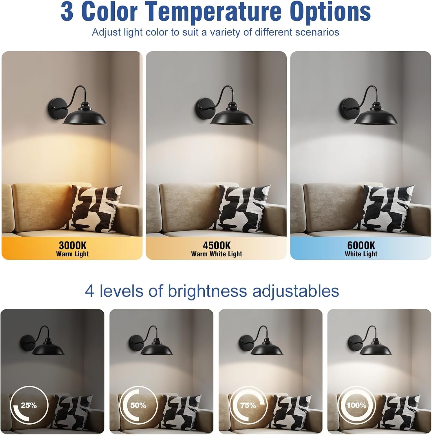 Black Wireless Wall Sconces Set of Two Battery Operated Wall Lights with Remote and Dimmable Bulbs Rechargeable Vintage Gooseneck Wall Lamp for Bedroom, Living Room, Farmhouse