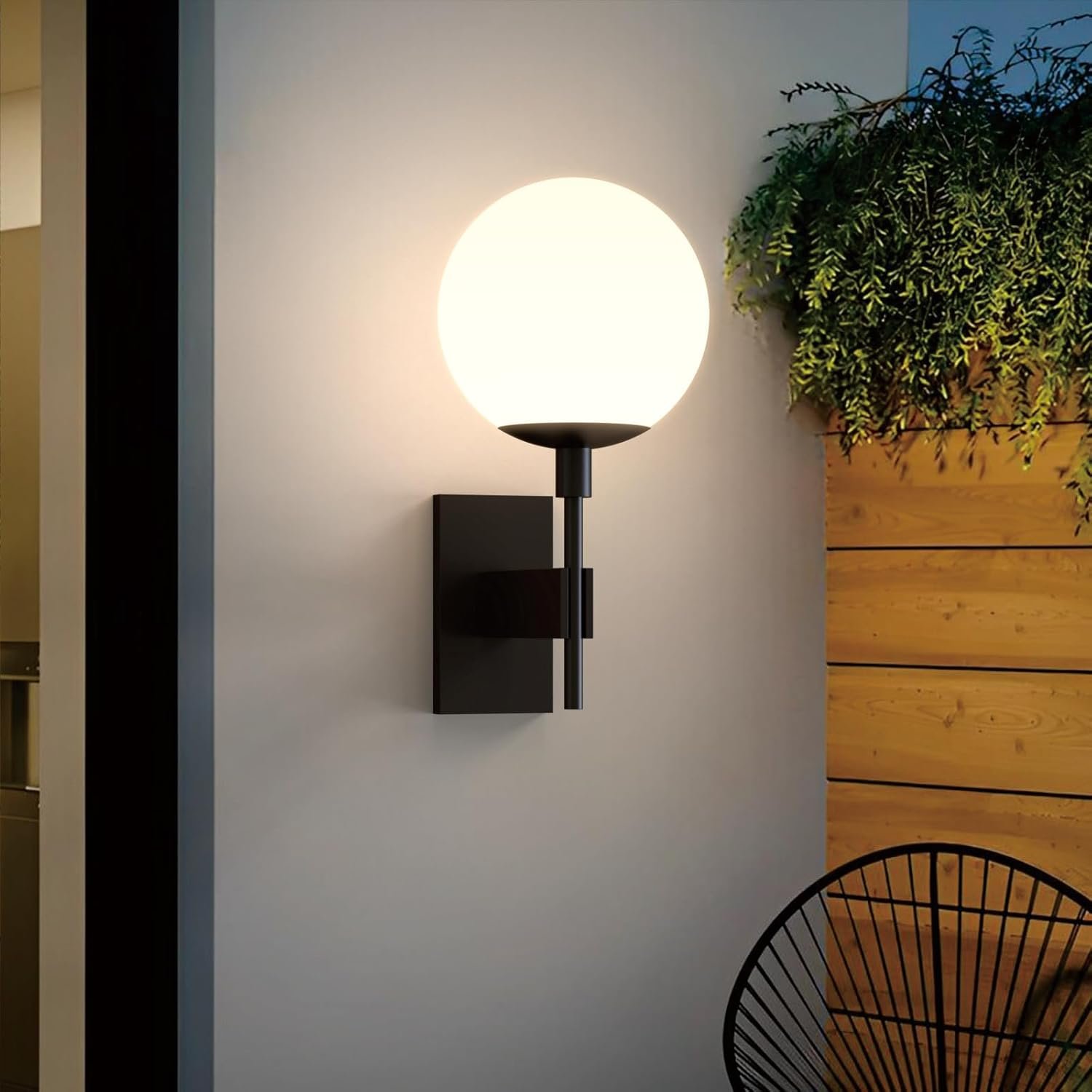 Hyunbae Outdoor Wall Sconce, 18.9″ Large Size Wall Light, Exterior Light Fixtures Wall Mount for House, Globe Glass Front Porch Lights, Waterproof Outside Lighting Sconce Lamp with E26 Base