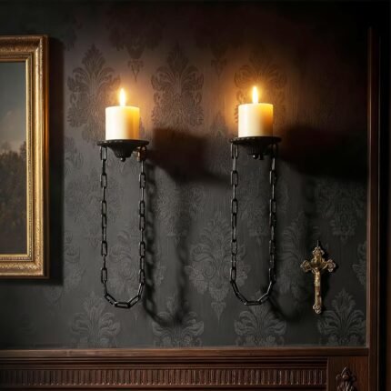 We Moment Candle Sconce(Set of 2)-Medieval Metal Wall Decorations-Gothic Retro Chain Wall Candle Sconces-Black Wall Sconces