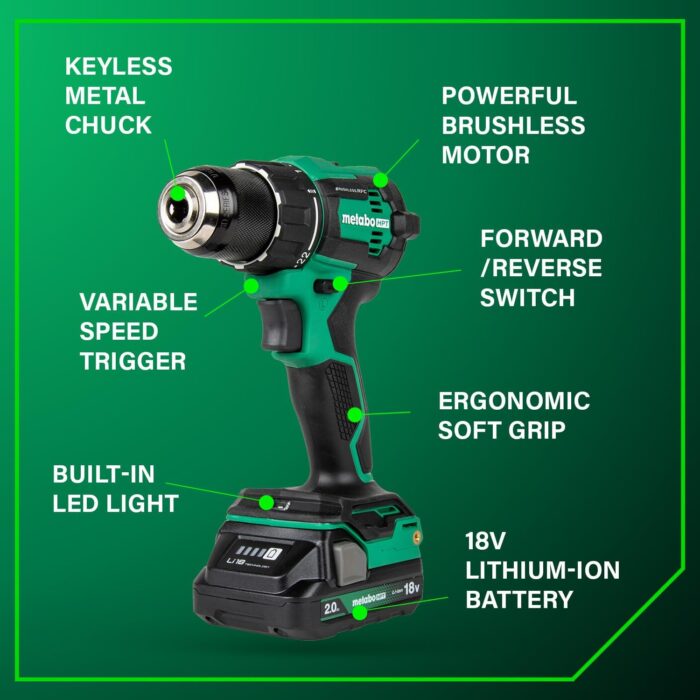 Metabo HPT 18V MultiVolt Cordless Brushless Driver Drill & Impact Driver Combo Kit, Power Tool Kit, 2 Lithium-Ion Metabo HPT Batteries and Charger, High Torque, Compact Lightweight Design, KC18DEXQB - Image 4