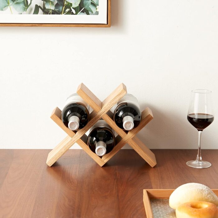 Wine Rack Countertop Oak Wooden Wine Bottle Holder Rustic Free Standing Wine Storage Racks for Tabletop, Hutches and Display Cabinets - No Assembly Required (Natural) - Image 5