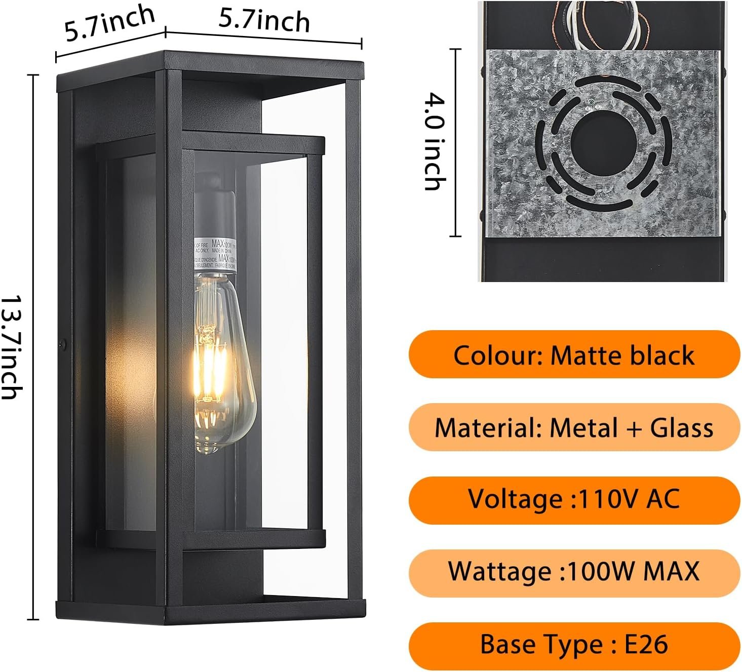14″ Outdoor Wall Lights Fixtures, Black Exterior Lighting Fixtures, Waterproof Outdoor Wall Lantern Modern Front Porch Lights with Clear Glass Coach Lights for Garage, Porch, Front Door 2-Pack