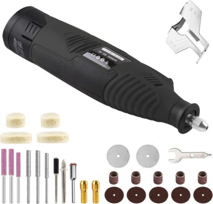 Electric Chainsaw Sharpener Kit, Cordless Chainsaw Sharpener, Chain Saw Sharpen Tool Set, Battery Powered Electric Blade Sharpening File Comes with Diamond Sharpening Wheels, Angle Attachment