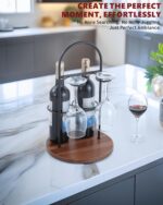 Wine Bottle and Glass Holder for Countertop | Small Wine Rack for 2 Bottles & 2 Glasses | Modern Tabletop Wine Storage with Round Wood Base | Freestanding Wine Stand & Caddy for Home Bar (Black) - Image 6