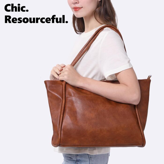 Large Tote Bag for Women Work with Zipper 16L Vegan Leather Ladies Travel Purses and Handbags - Image 6