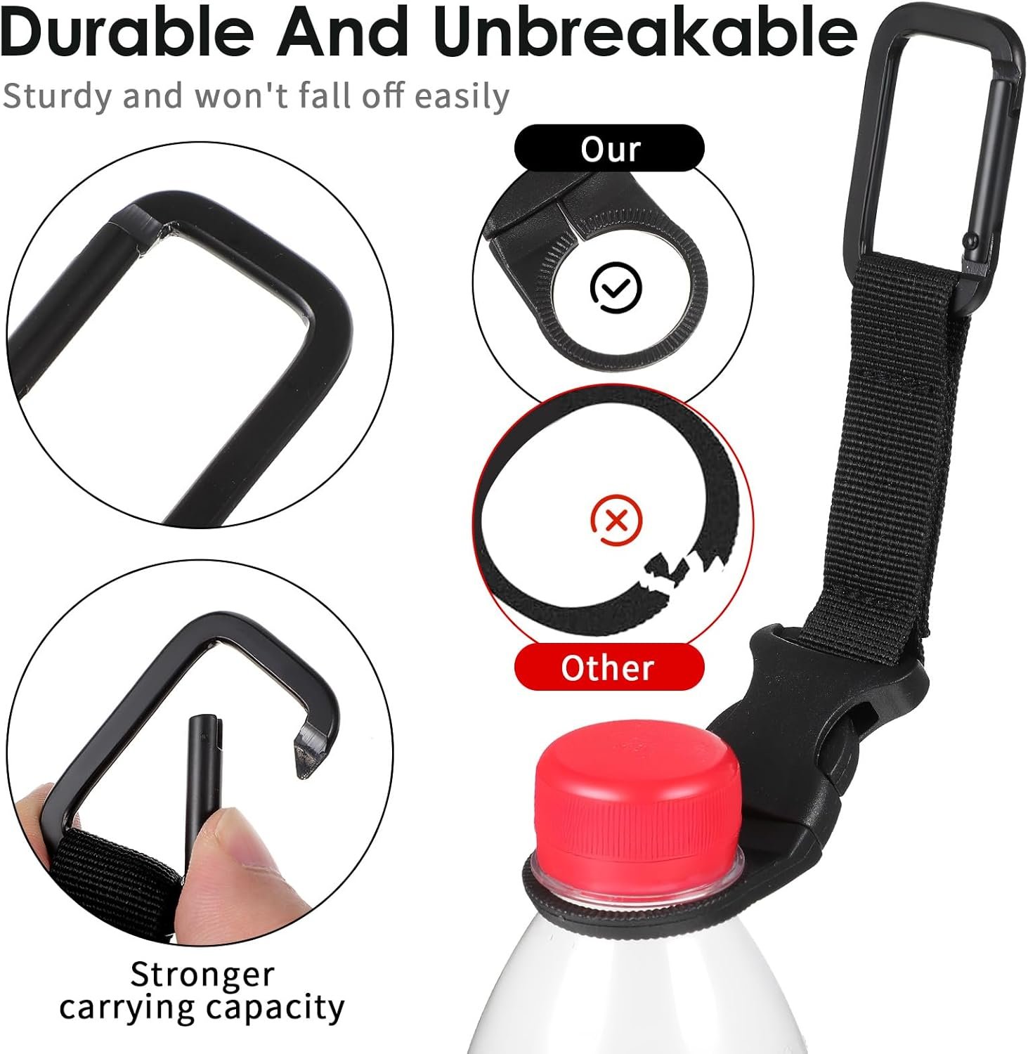 Bottle Buckle Clip, 4pcs Hanging Buckle Portable Water Bottles Ring Holder Keychain Heavy Duty Bottle Ring Buckles Mineral Water Bottle Clip for Backpack Belt Webbing Strap Camping Hiking