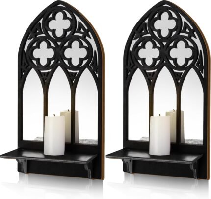 Gothic Sconces Wall Decor Set of 2, Arched Church Wall Sconces Decorative Gothic Wall Decor for Living Room, Bathroom, Dining Room