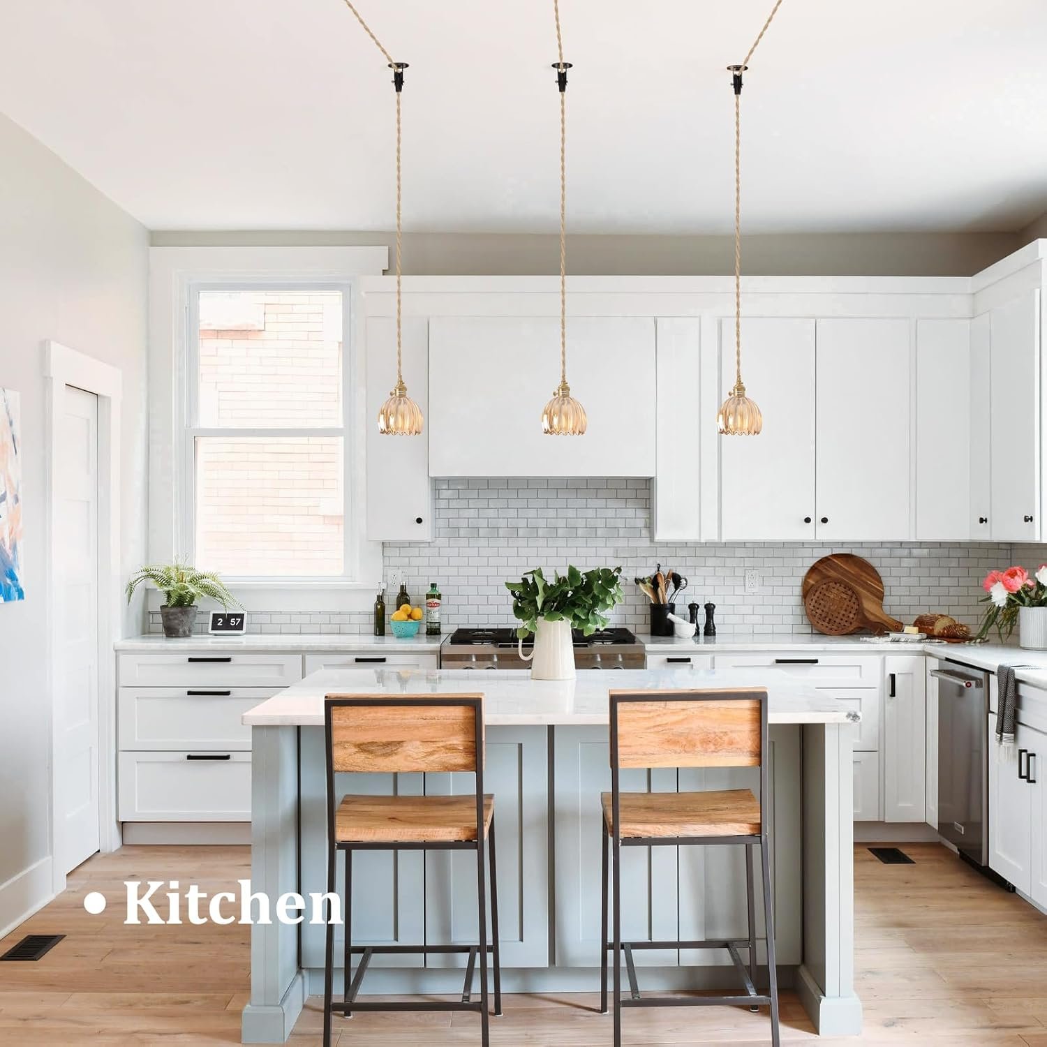 Mini Plug in Pendant Light Hanging Light Fixture Corded On/Off Switch Brass Pendant Light with Amber Tulip Glass Lampshade for Bedroom Living Room Kitchen Island