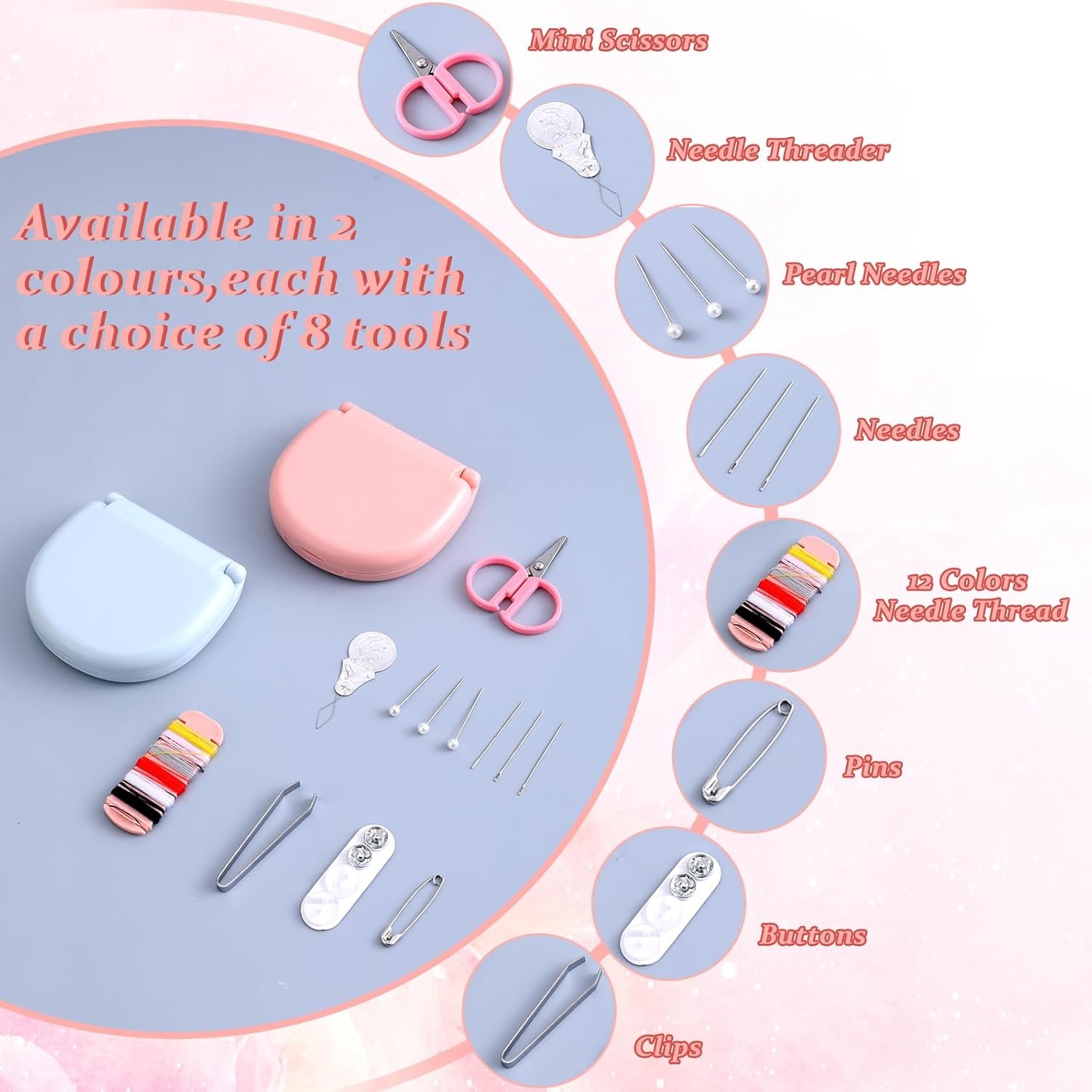 20Pack Mini Travel Sewing Kit, Portable Sewing Tools, DIY Sewing Supplies, Plastic Sewing Kit, Beginner Emergency Sewing Repair Kit with Threads Scissors Hand Sewing Needles (Light Blue, Light Pink)