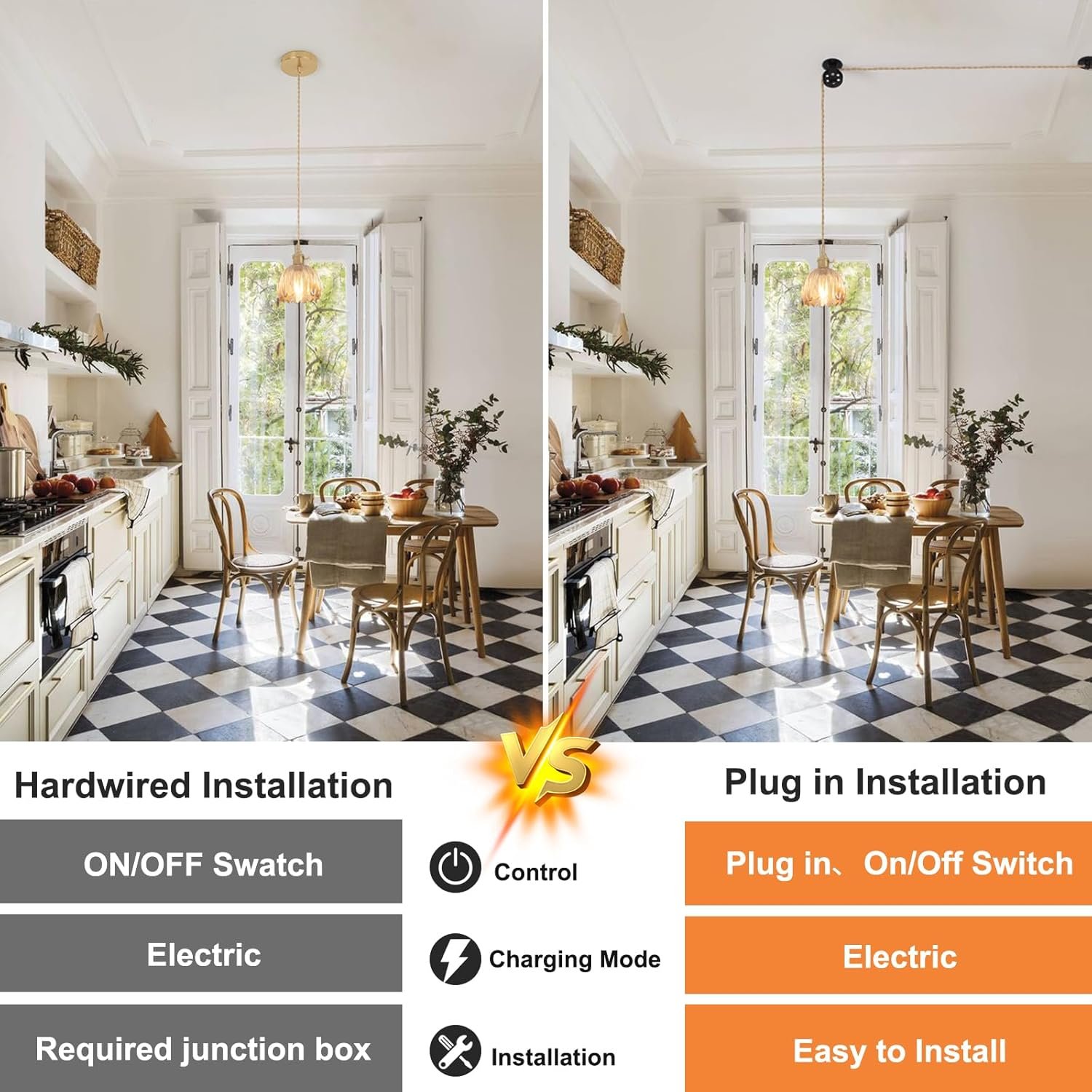 Mini Plug in Pendant Light Hanging Light Fixture Corded On/Off Switch Brass Pendant Light with Amber Tulip Glass Lampshade for Bedroom Living Room Kitchen Island